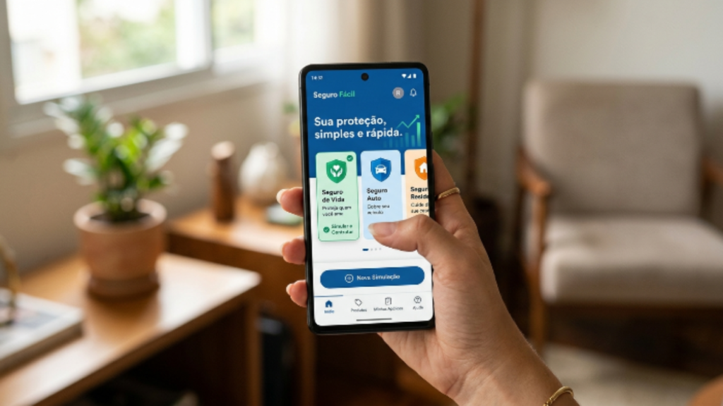 mão segurando smartphone com aplicativo nubank aberto na tela de contratação de seguro de vida
