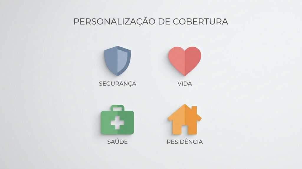 Ícones representando as coberturas de um seguro de vida como proteção e saúde