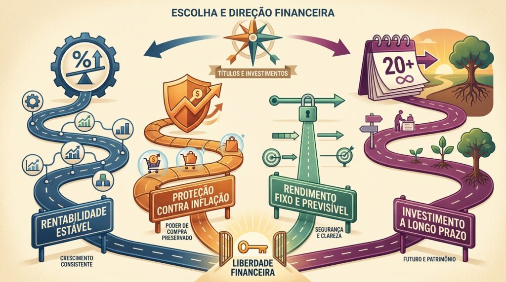 Ilustração comparando os quatro tipos de título público disponíveis para investir