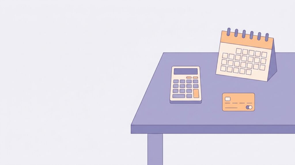 lustração de calculadora e calendário representando o cálculo de juros do rotativo do cartão